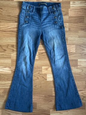 Express Women's Blue Flare Jeans with Button Detail